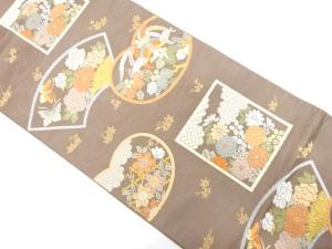 唐織　鳳凰に牡丹・蝶模様織り出し　袋帯